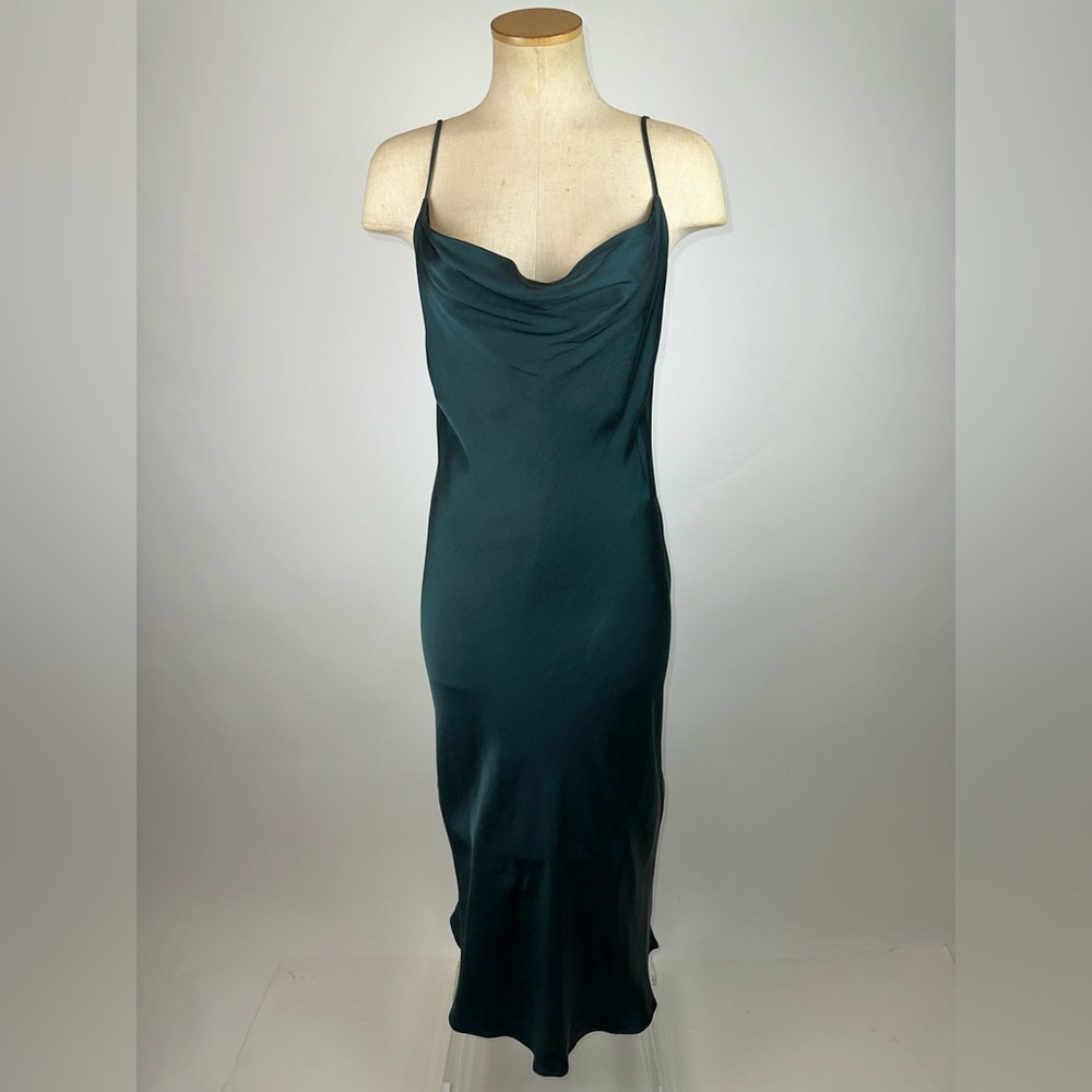 ZARA FOREST GREEN SATIN SLIP DRESS